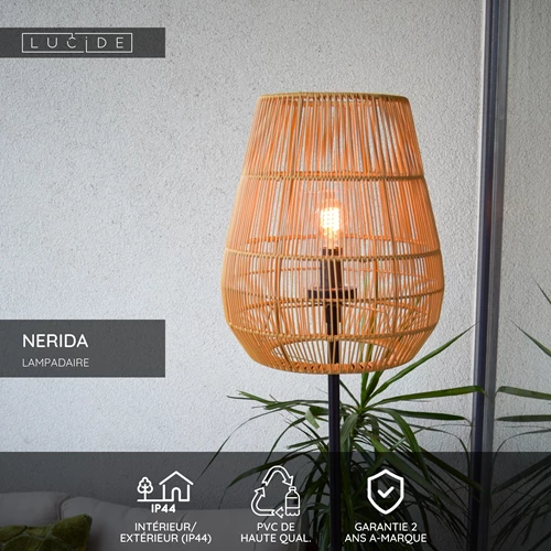 Lucide NERIDA - Lampadaire Intérieur/Extérieur - Ø 35 cm - 1xE27 - IP44 - Naturel - USP